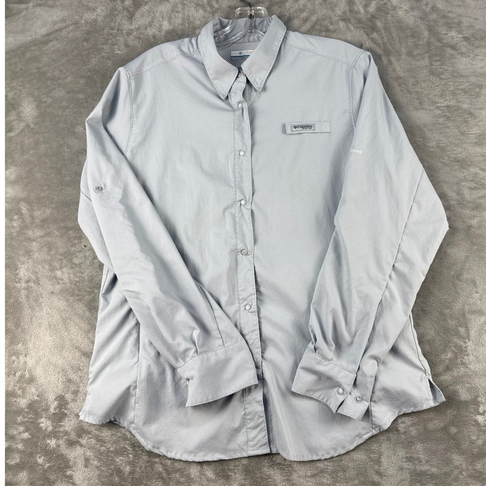 Columbia Shirt Womens Large PFG Tamiami II Light Blue Long Sleeve